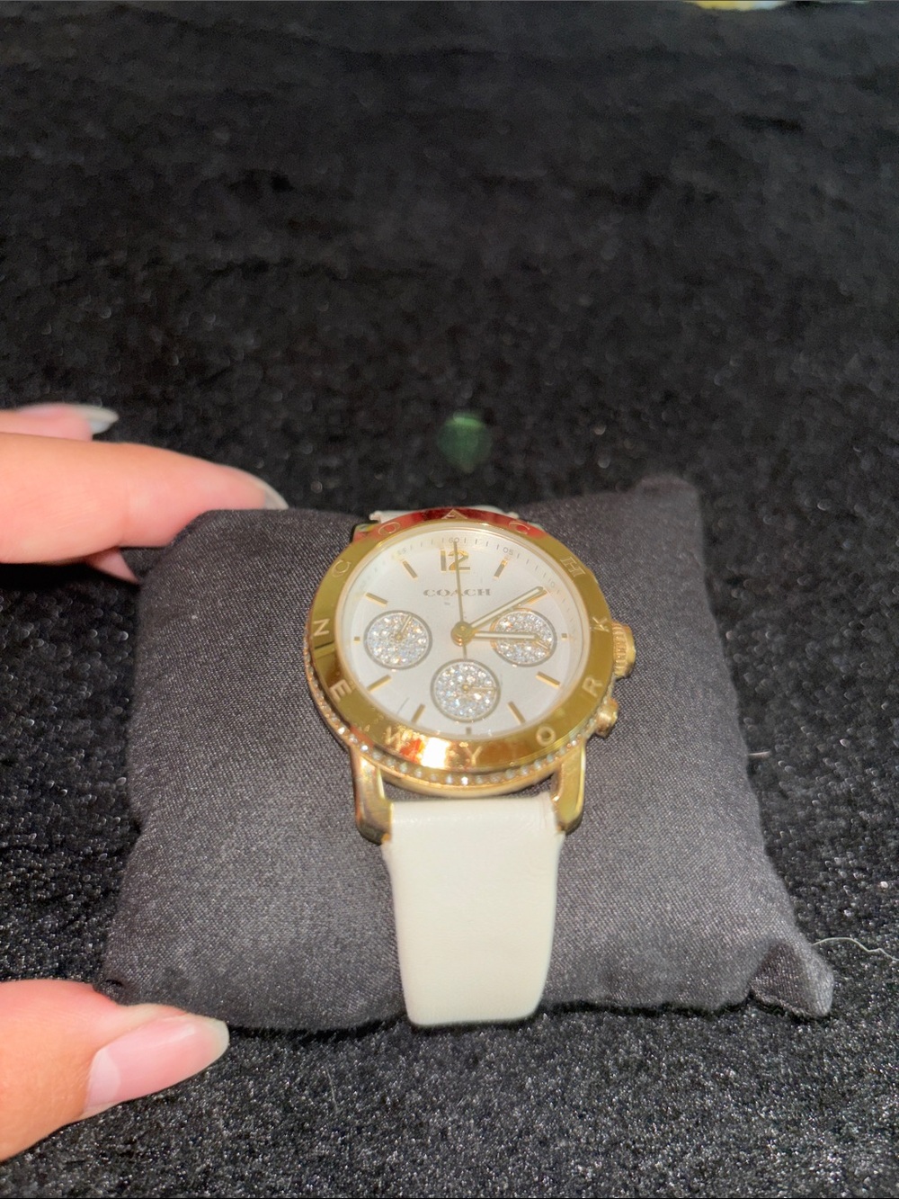 Coach Women's White Leather Watch with Gold Accents and Crystal Subdials - Picture 5 of 6